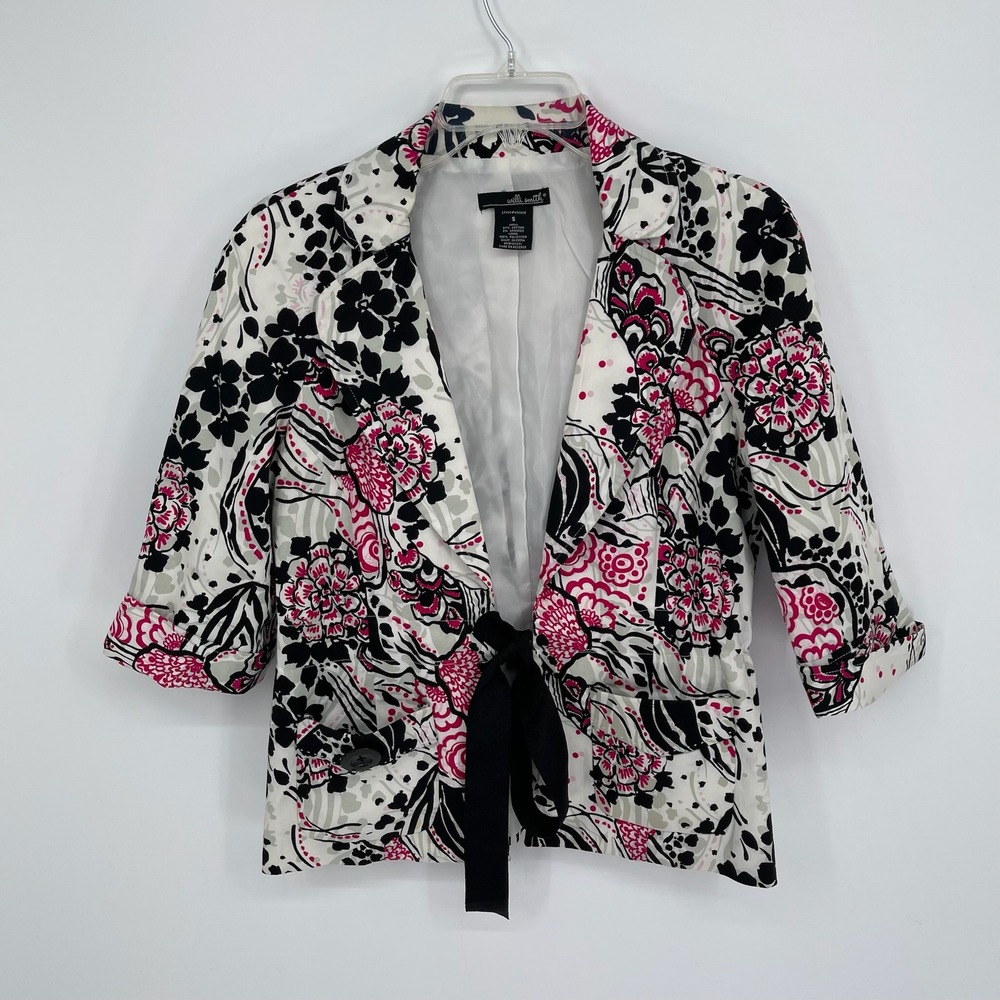Willi Smith Women's Multicolor‎ Floral Tie Front 3/4 Sleeve Blazer Jacket Size S